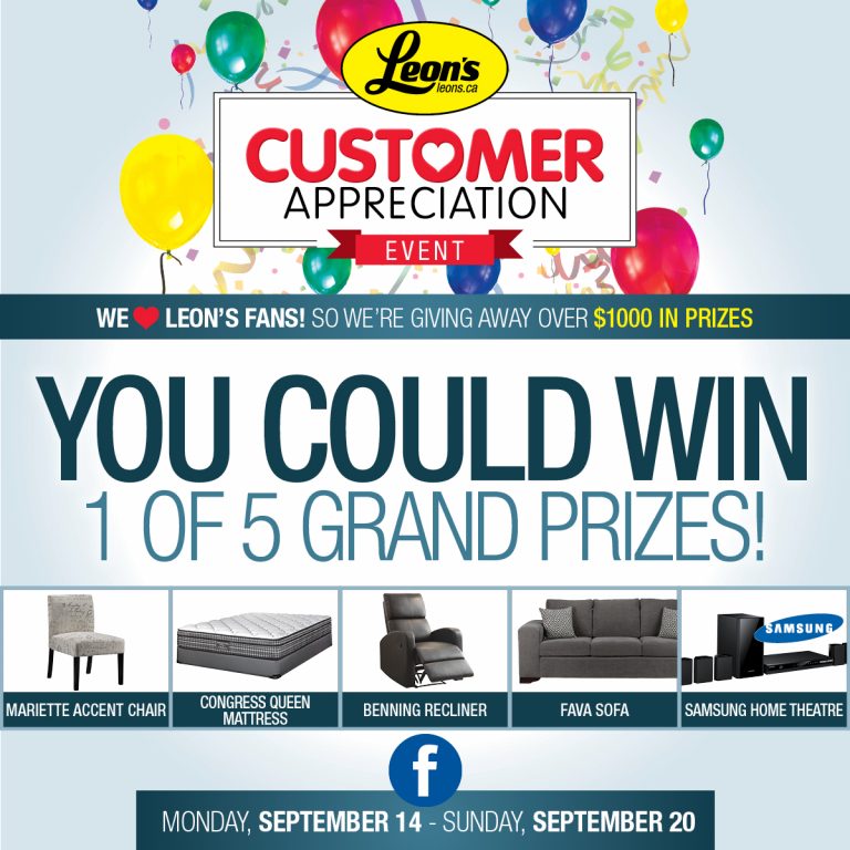 It’s @LeonsFurniture Customer Appreciation Event! Over $1000 in prizes! #LeonsCAE